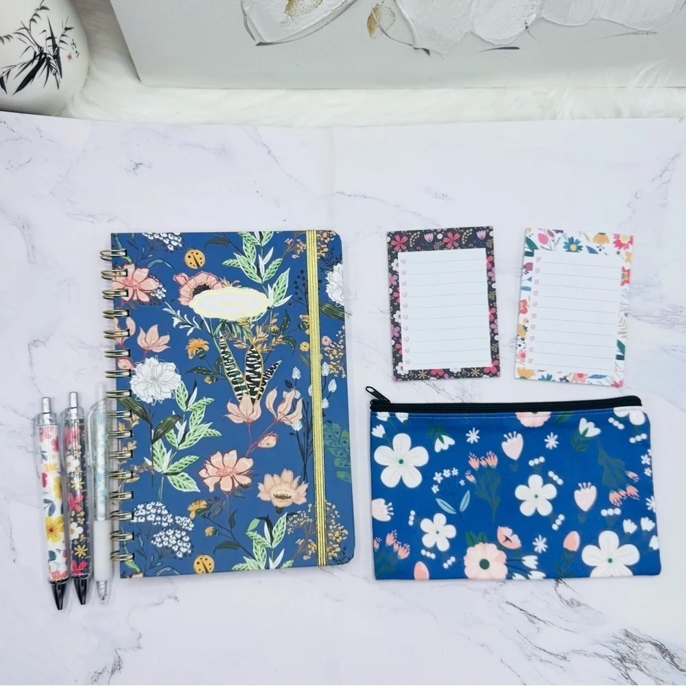The Notebook Hardcover Floral Stationary Set Blue Floral Theme